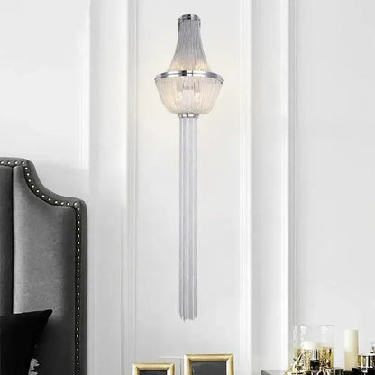 Modern chrome aluminum chain sconce – bedroom cascading wall lamp