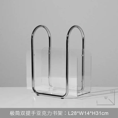 Modern chrome and acrylic desktop bookshelf organizer for home office