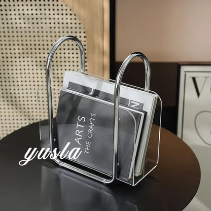 Modern chrome and acrylic desktop bookshelf organizer for home office