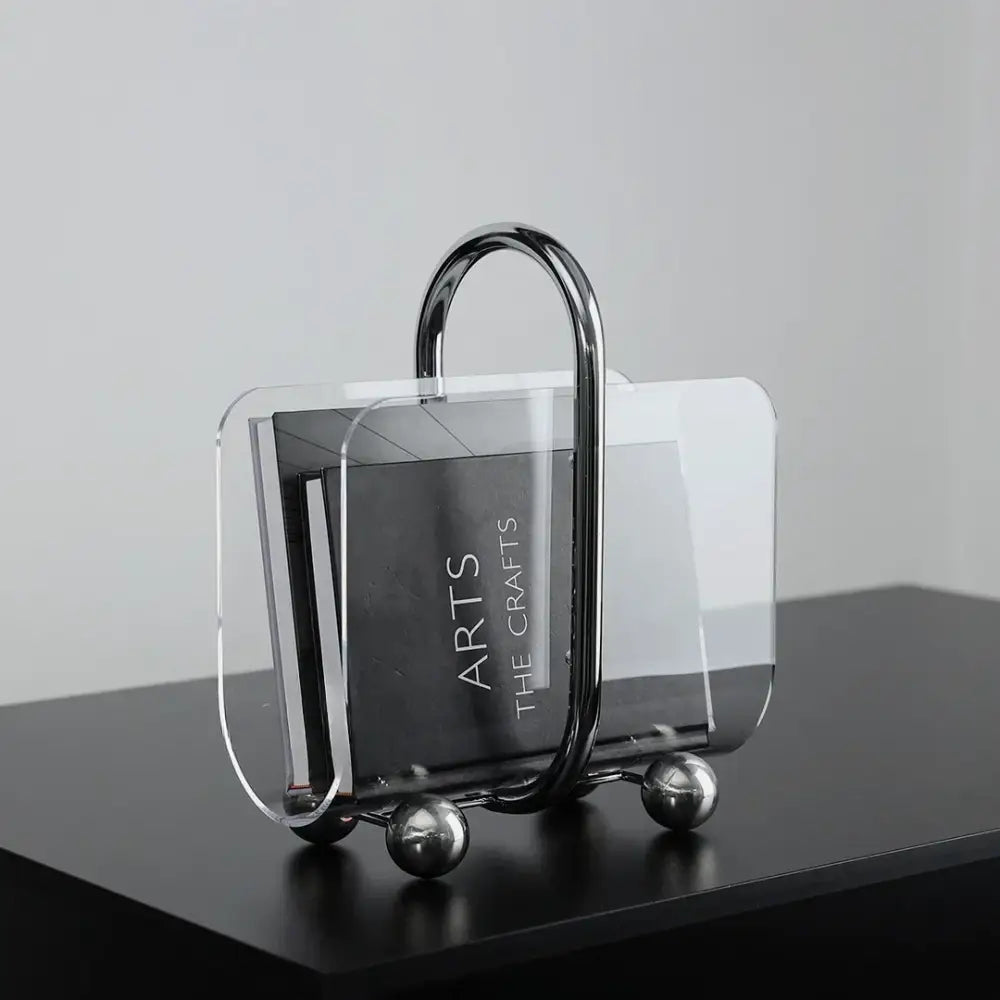 Modern chrome and acrylic desktop bookshelf organizer for home office
