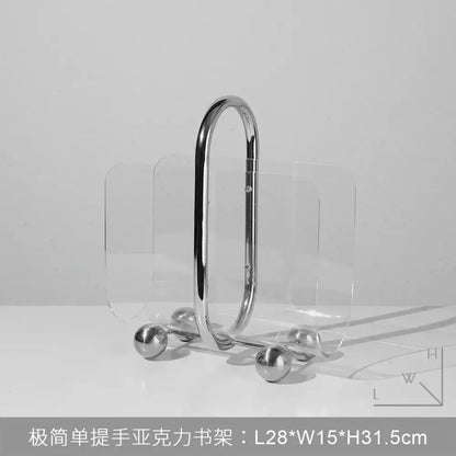 Modern chrome and acrylic desktop bookshelf organizer for home office