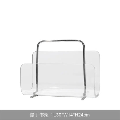 Modern chrome and acrylic desktop bookshelf organizer for home office