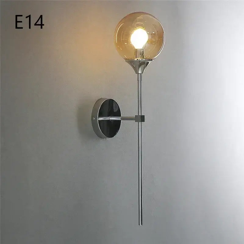 Modern chrome and amber glass ball wall lamps living room lighting