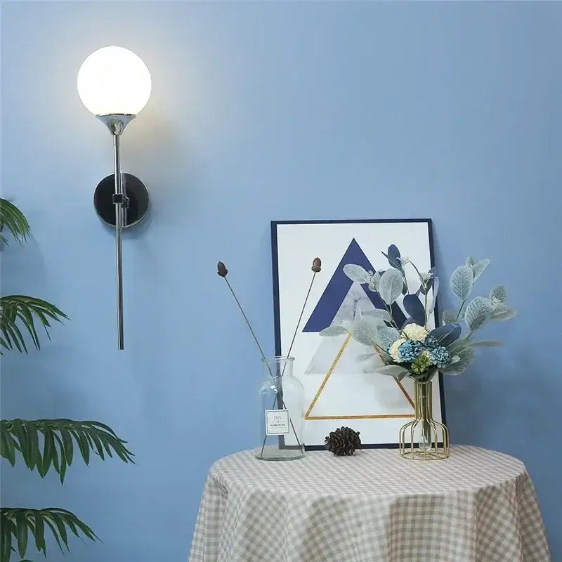 Modern chrome and amber glass ball wall lamps living room lighting