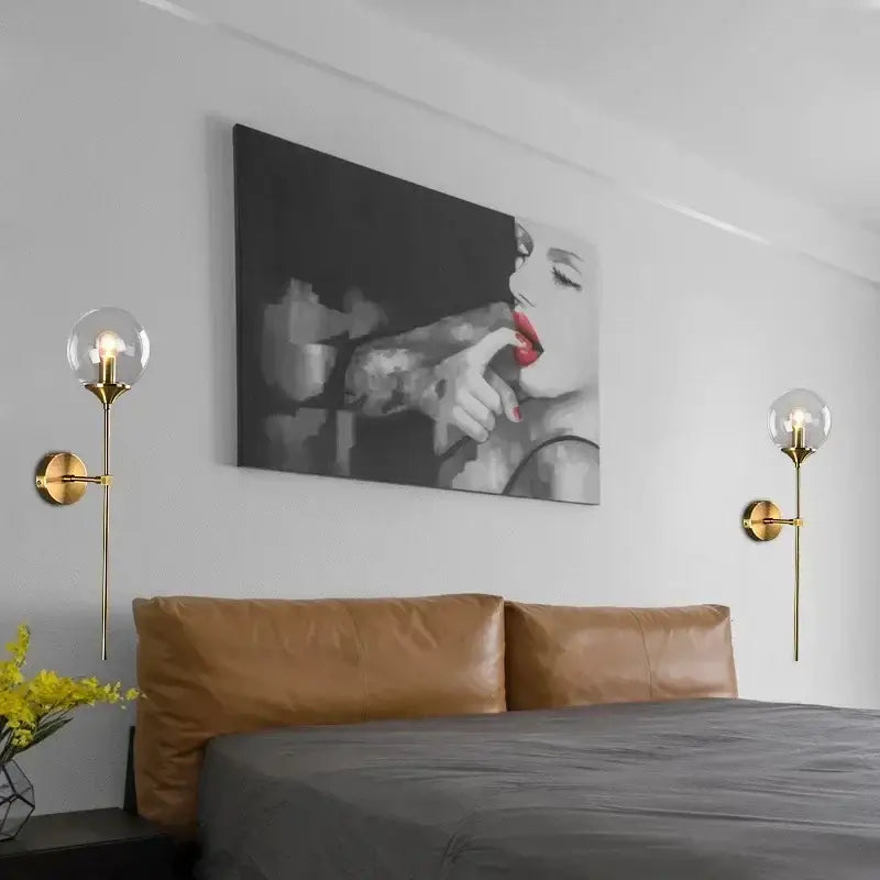 Modern chrome and amber glass ball wall lamps living room lighting