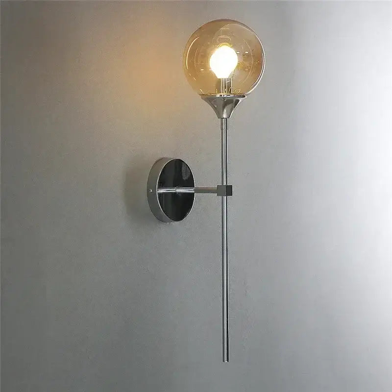 Modern chrome and amber glass ball wall lamps living room lighting
