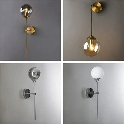 Modern chrome and amber glass ball wall lamps living room lighting