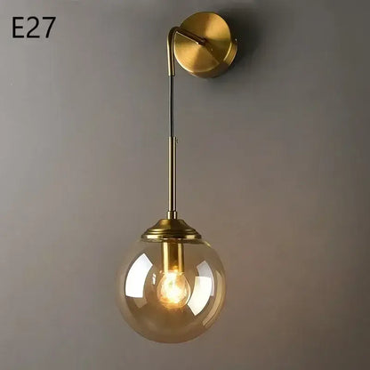 Modern chrome and amber glass ball wall lamps living room lighting
