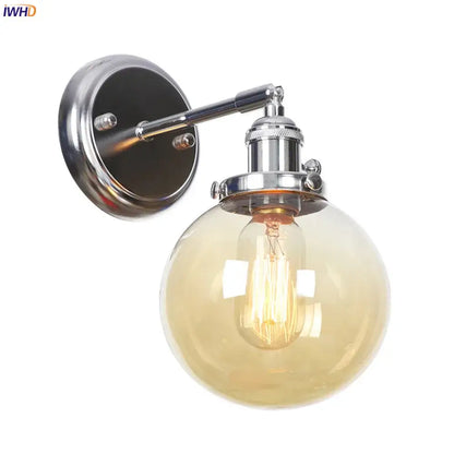Modern chrome and amber glass ball wall light bedroom sconce