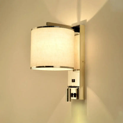 Modern chrome and beige fabric led wall sconce living room light