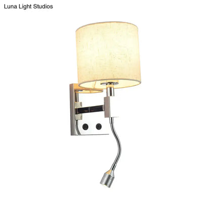 Modern chrome and beige fabric led wall sconce living room light
