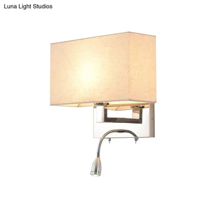 Modern chrome and beige fabric shade wall light bedroom sconce