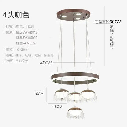 Modern chrome and black led dining table chandelier with glass shades