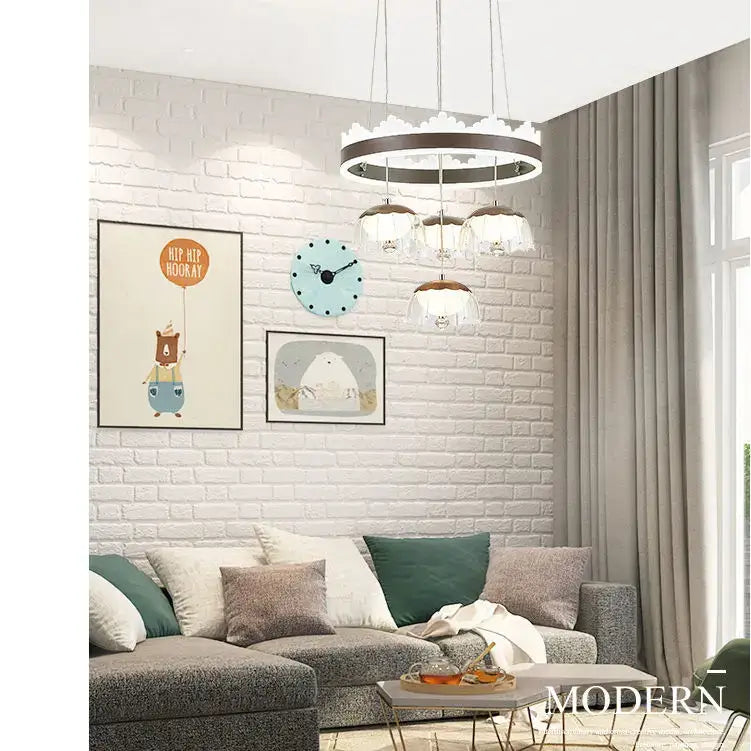 Modern chrome and black led dining table chandelier with glass shades