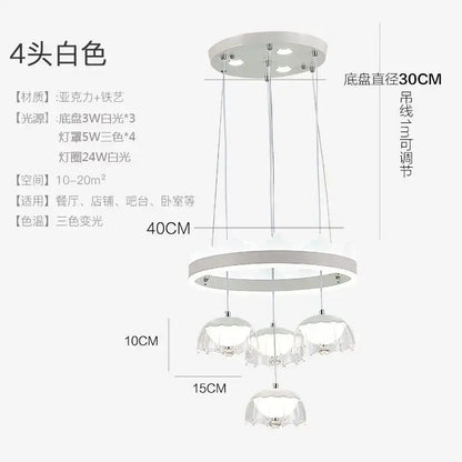 Modern chrome and black led dining table chandelier with glass shades