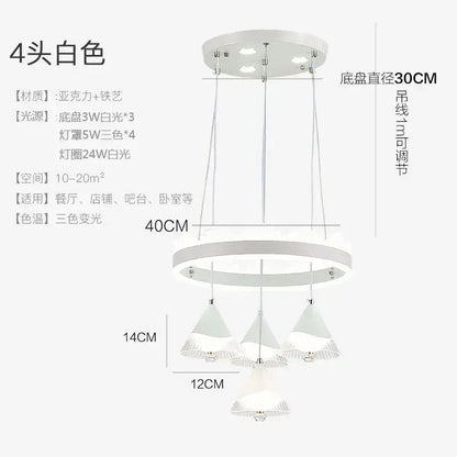 Modern chrome and black led dining table chandelier with glass shades