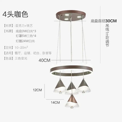 Modern chrome and black led dining table chandelier with glass shades