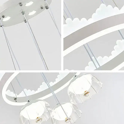 Modern chrome and black led dining table chandelier with glass shades