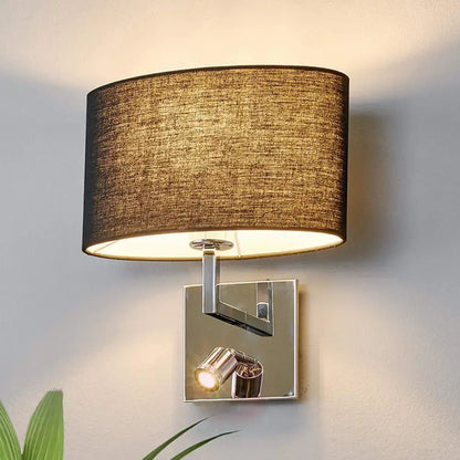 Modern chrome and brown fabric wall sconce with adjustable spotlight bedroom metal fixture