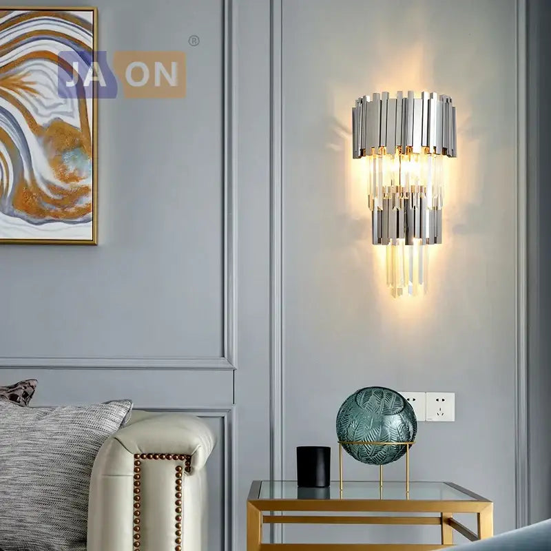 Modern chrome and gold crystal clear led wall sconce bedroom
