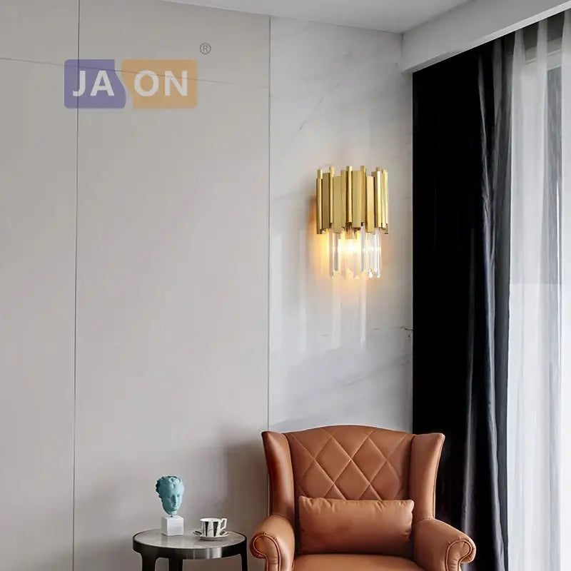 Modern chrome and gold crystal clear led wall sconce bedroom