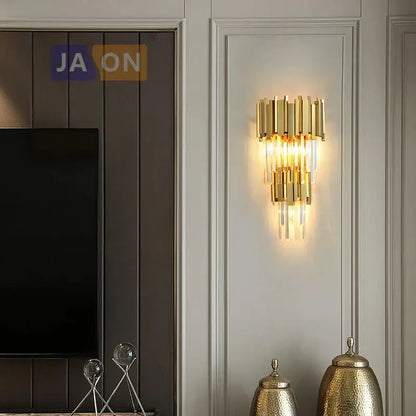 Modern chrome and gold crystal clear led wall sconce bedroom