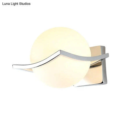 Modern chrome and matte white glass globe wall sconce bedroom light