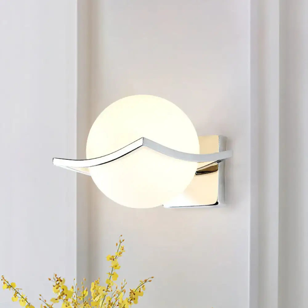 Modern chrome and matte white glass globe wall sconce bedroom light