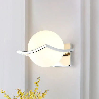 Modern chrome and matte white glass globe wall sconce bedroom light
