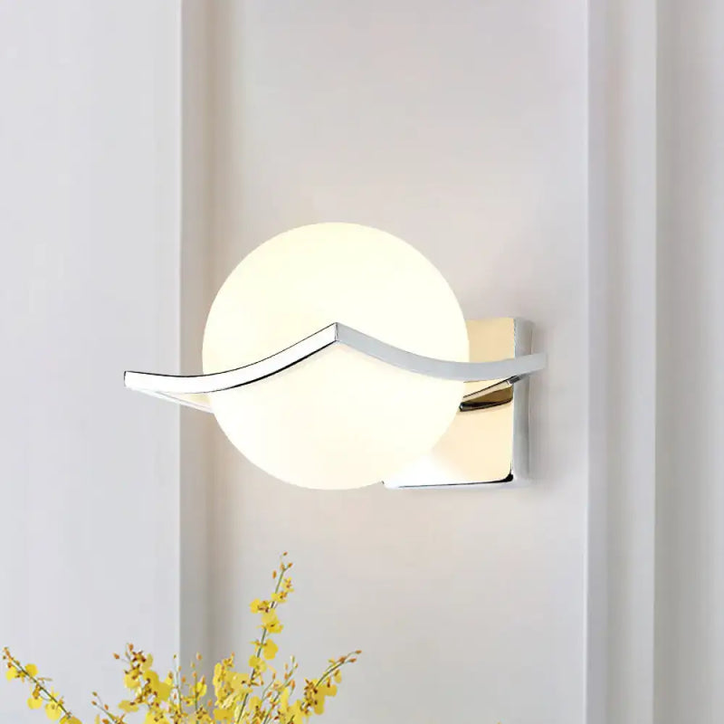 Modern chrome and matte white glass globe wall sconce bedroom light