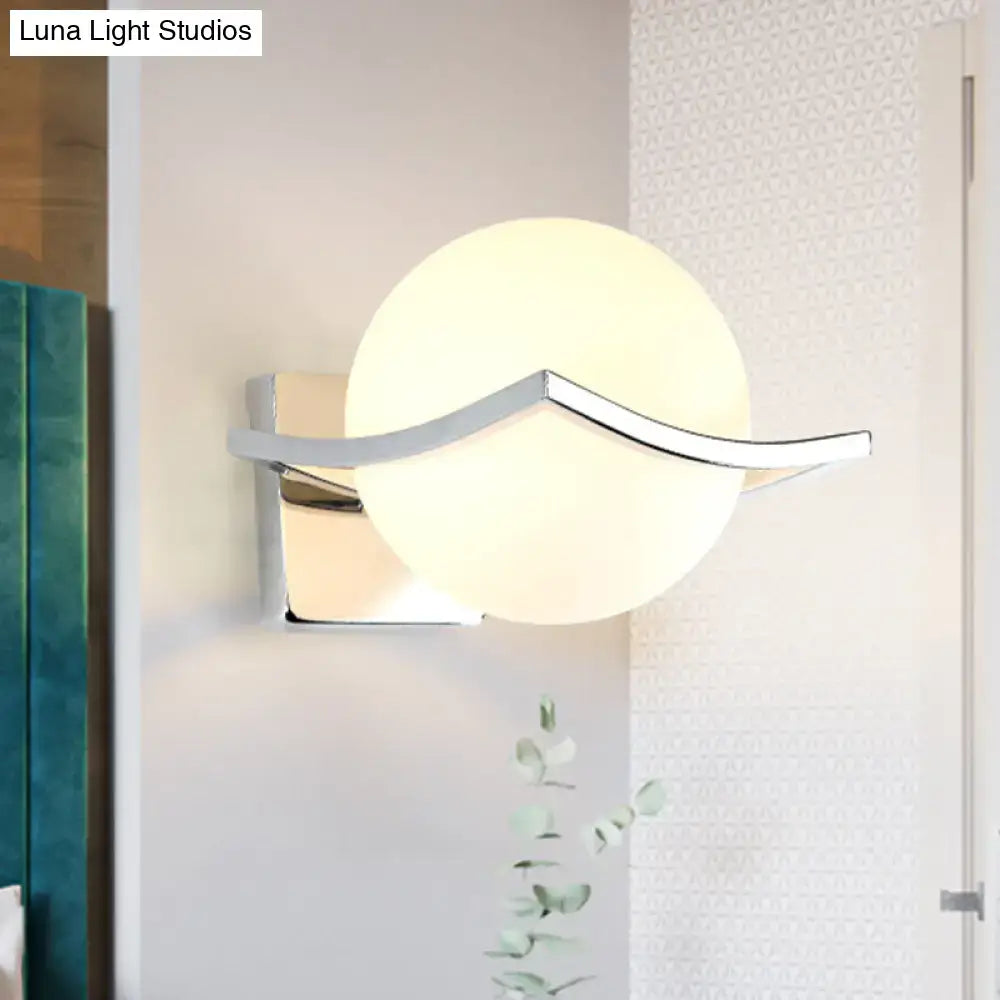 Modern chrome and matte white glass globe wall sconce bedroom light
