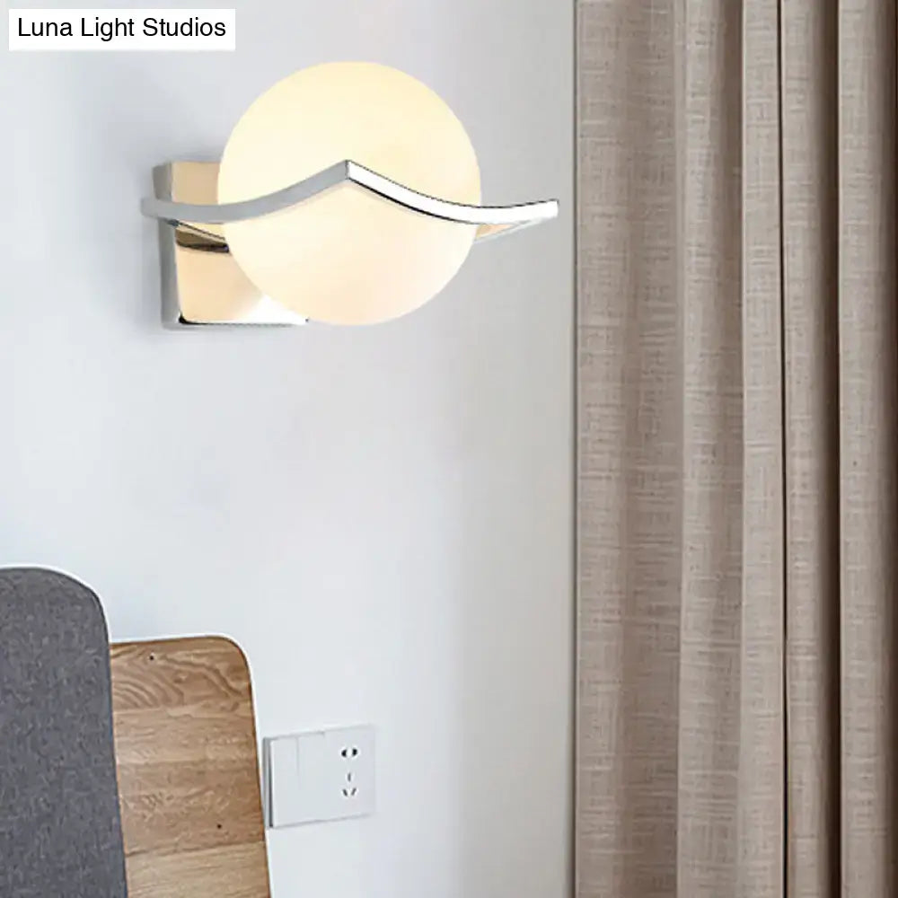 Modern chrome and matte white glass globe wall sconce bedroom light