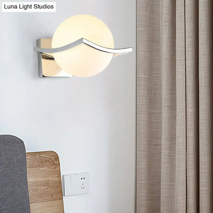 Modern chrome and matte white glass globe wall sconce bedroom light