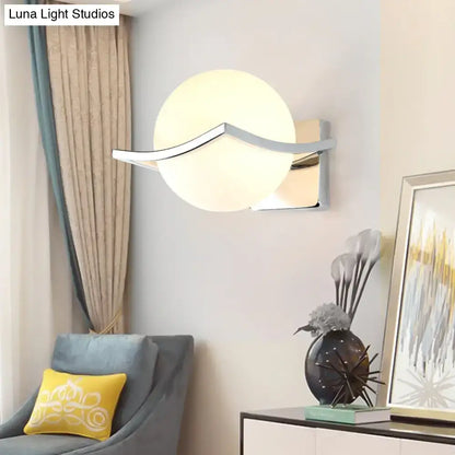 Modern chrome and matte white glass globe wall sconce bedroom light