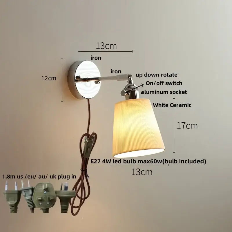 Modern chrome and perforated fabric wall light fixture bedroom lamp