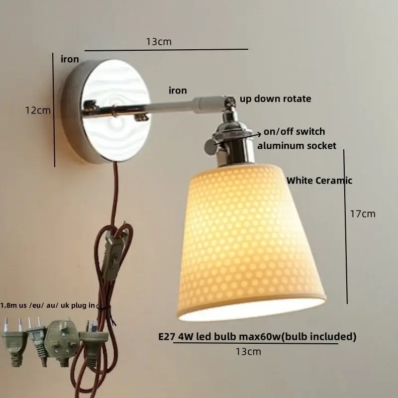 Modern chrome and perforated fabric wall light fixture bedroom lamp