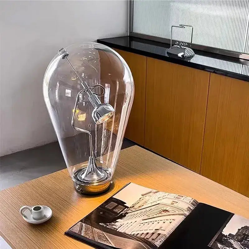 Modern chrome and transparent blow glass table lamp living room