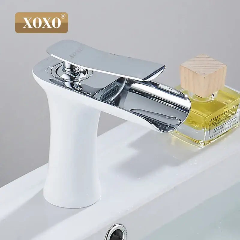 Modern chrome and white copper waterfall vanity faucet bathroom tap
