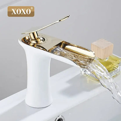 Modern chrome and white copper waterfall vanity faucet bathroom tap