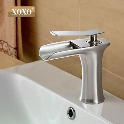 Modern chrome and white copper waterfall vanity faucet bathroom tap