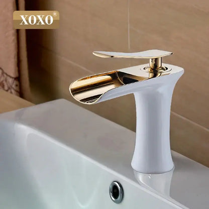 Modern chrome and white copper waterfall vanity faucet bathroom tap