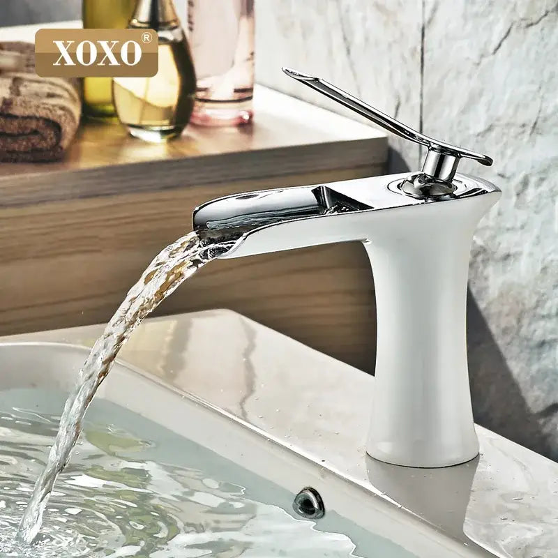 Modern chrome and white copper waterfall vanity faucet bathroom tap
