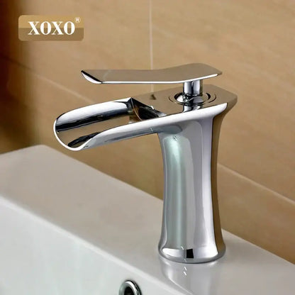 Modern chrome and white copper waterfall vanity faucet bathroom tap