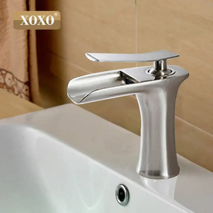 Modern chrome and white copper waterfall vanity faucet bathroom tap