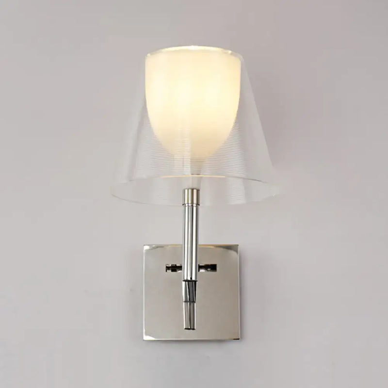 Modern chrome and white glass flared wall sconce living room light