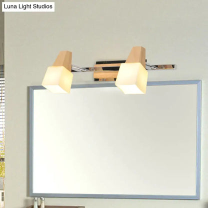Modern chrome and wood cube vanity light fixture bathroom lamp