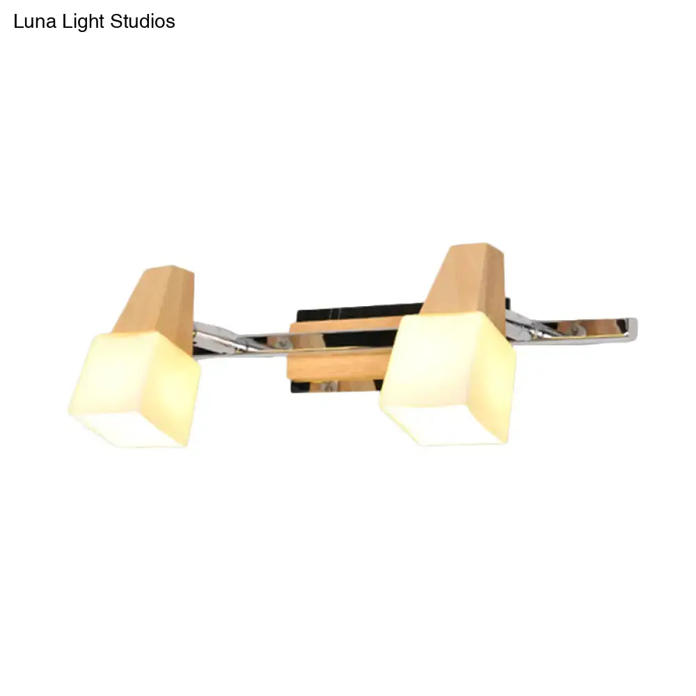 Modern chrome and wood cube vanity light fixture bathroom lamp