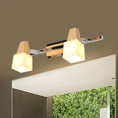 Modern chrome and wood cube vanity light fixture bathroom lamp