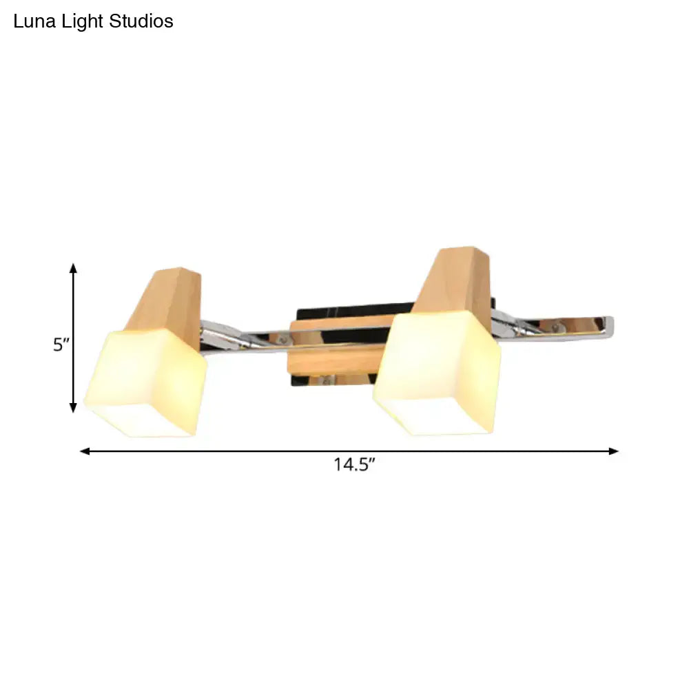 Modern chrome and wood cube vanity light fixture bathroom lamp