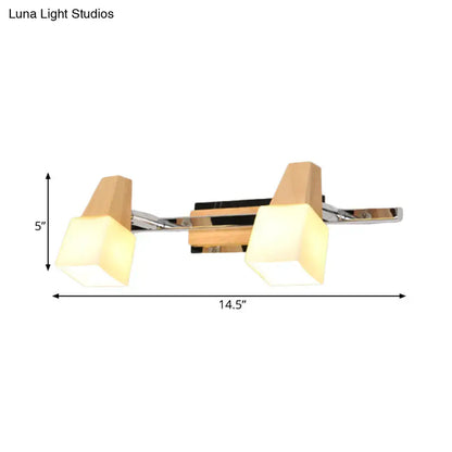 Modern chrome and wood cube vanity light fixture bathroom lamp